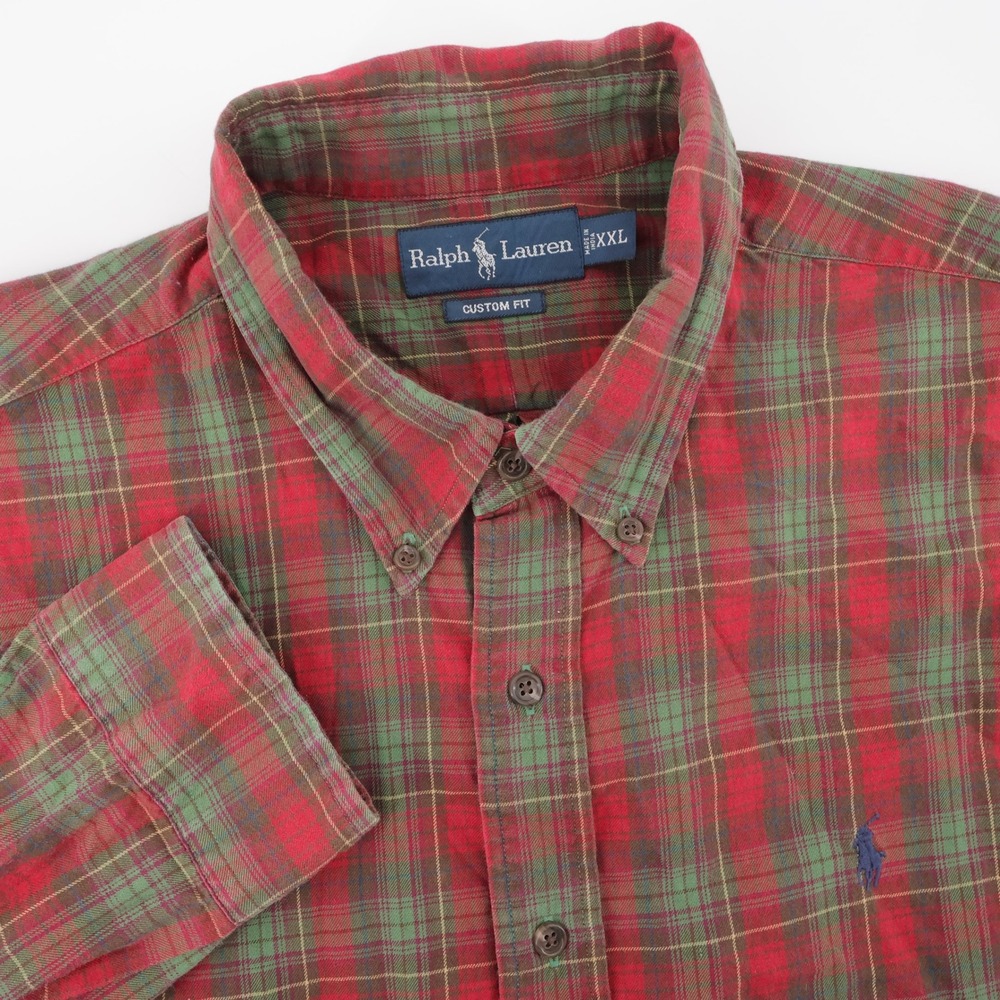 Polo Ralph Lauren Plaid Custom Fit Shirt Red Green Long Sleeve Mens XXL